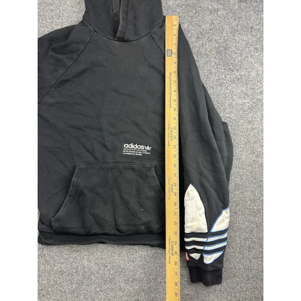Adidas Hoodie Mens Medium Black Trefoil Pullover Colorblock‎ Sleeves Streetwear